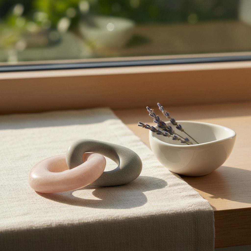 Das Bild zeigt zwei Teilstücke einer nicht kompletten 'body-mounted' Ring ogni-Ring auf einem Bezug beoxide, den eine weiß...